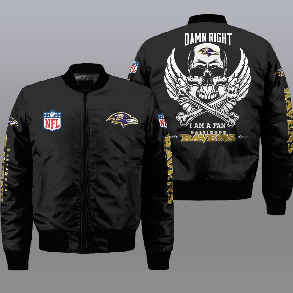 Nfl Baltimore Ravens Wings Skull 3D Bomber Jacket Nfl Baltimore Ravens Wings Skull 3D Bomber Jacket