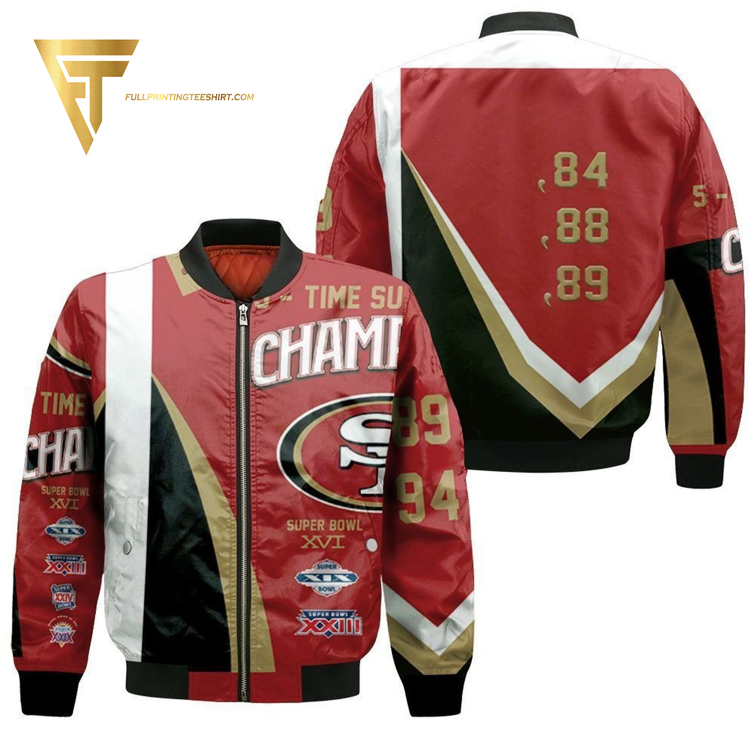 Nfl Champions San Francisco 49Ers Full Printing Bomber Jacket Nfl Champions San Francisco 49Ers Full Printing Bomber Jacket