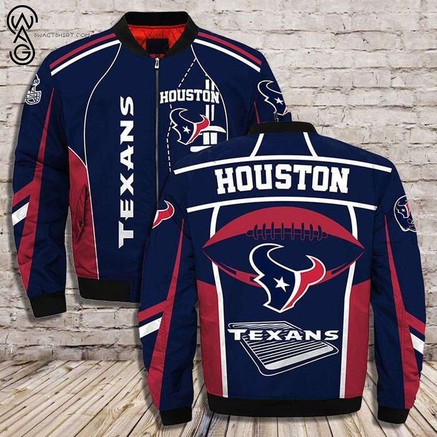 Nfl Houston Texans All Over Printed Bomber Jacket Nfl Houston Texans All Over Printed Bomber Jacket