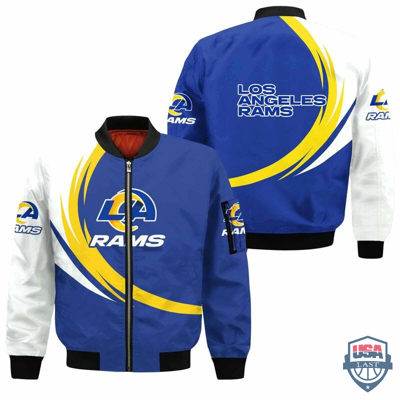 Nfl Los Angeles Rams Curve Design Bomber Jacket Nfl Los Angeles Rams Curve Design Bomber Jacket