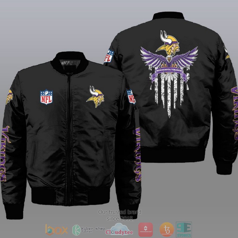 Nfl Minnesota Vikings Eagle Thin Line Flag Bomber Jacket Nfl Minnesota Vikings Eagle Thin Line Flag Bomber Jacket