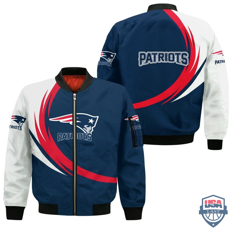 Nfl New England Patriots Curve Design Bomber Jacket Nfl New England Patriots Curve Design Bomber Jacket