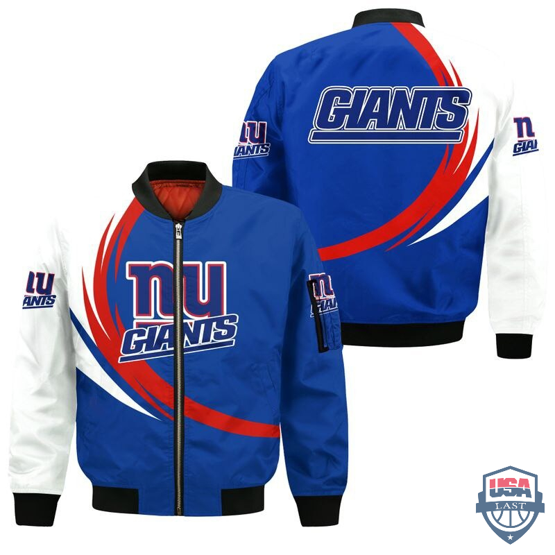 Nfl New York Giants Curve Design Bomber Jacket Nfl New York Giants Curve Design Bomber Jacket