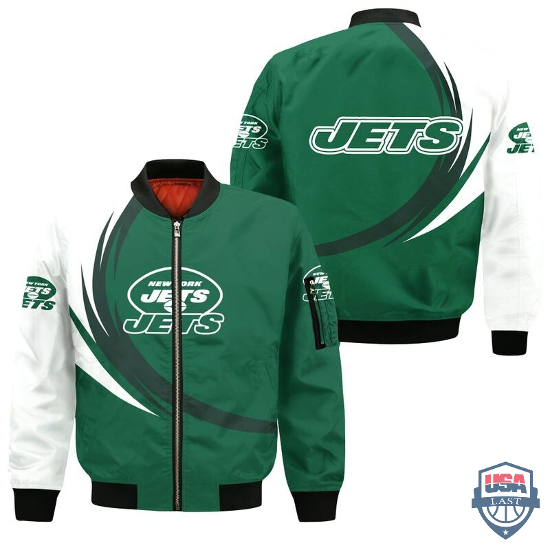 Nfl New York Jets Curve Design Bomber Jacket Nfl New York Jets Curve Design Bomber Jacket