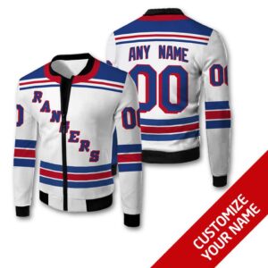 Nhl New York Rangers Team Personalized White 3D Bomber Jacket