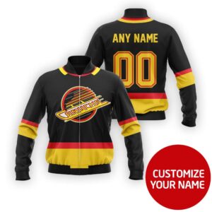 Nhl Vancouver Canucks Team Personalized Black 3D Bomber Jacket