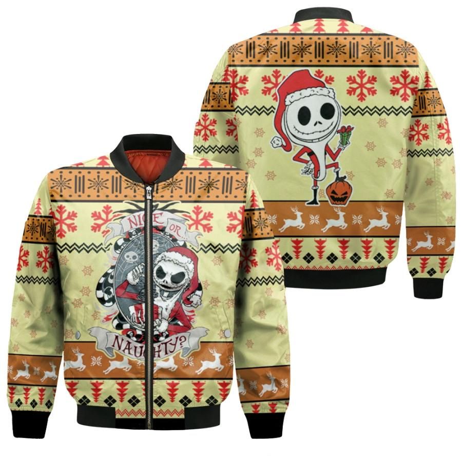 Nightmare before Christmas Nice Or Naughty Jack Skellington Christmas Pattern 3D Designed Allover Gift For Halloween Lovers Christmas Lovers Bomber Jacket Nightmare before Christmas Nice Or Naughty Jack Skellington Christmas Pattern 3D Designed Allover Gift For Halloween Lovers Christmas Lovers Bomber Jacket