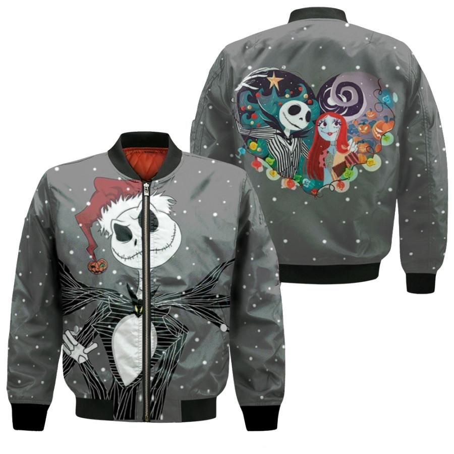 Nightmare before Christmas The Pumpkin King Jack Skellington And Sally Grey 3D Designed Allover Gift For Halloween Lovers Christmas Lovers Bomber Jacket Nightmare before Christmas The Pumpkin King Jack Skellington And Sally Grey 3D Designed Allover Gift For Halloween Lovers Christmas Lovers Bomber Jacket