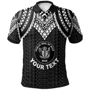 Niue Custom Personalised Polo Shirt - Polynesian Armor Style Black - BN39
