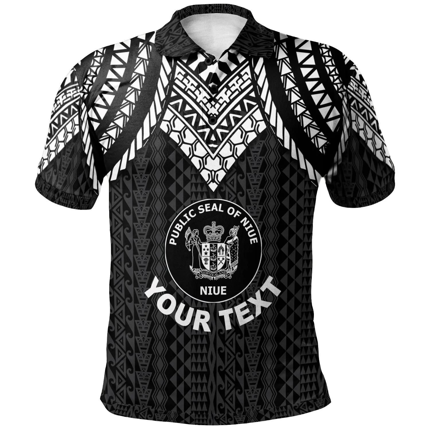 Niue Custom Personalised Polo Shirt - Polynesian Armor Style Black - BN39 Niue Custom Personalised Polo Shirt - Polynesian Armor Style Black - BN39