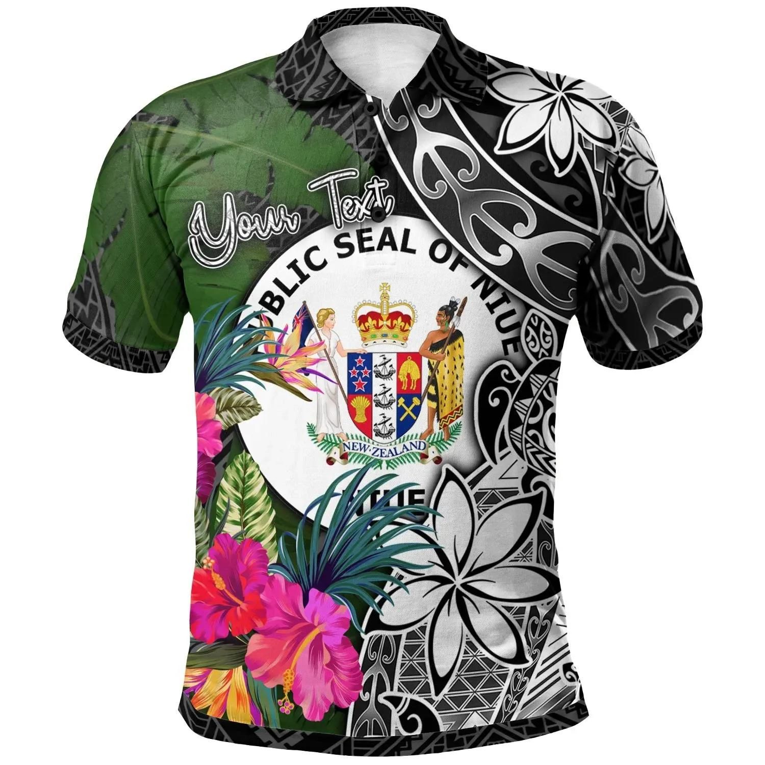 Niue Custom Personalised Polo Shirt - Turtle Plumeria Banana Leaf - BN11 Niue Custom Personalised Polo Shirt - Turtle Plumeria Banana Leaf - BN11