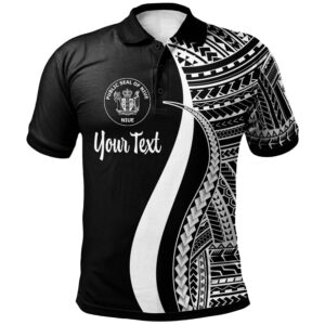 Niue Custom Personalised Polo Shirt White- Polynesian Tentacle Tribal Pattern - BN11