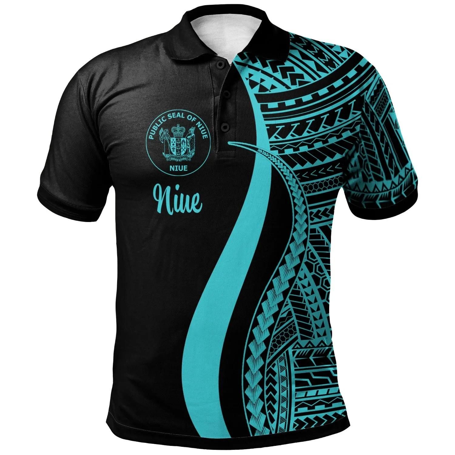 Niue Polo Shirt Turquoise - Polynesian Tentacle Tribal Pattern - BN11 Niue Polo Shirt Turquoise - Polynesian Tentacle Tribal Pattern - BN11