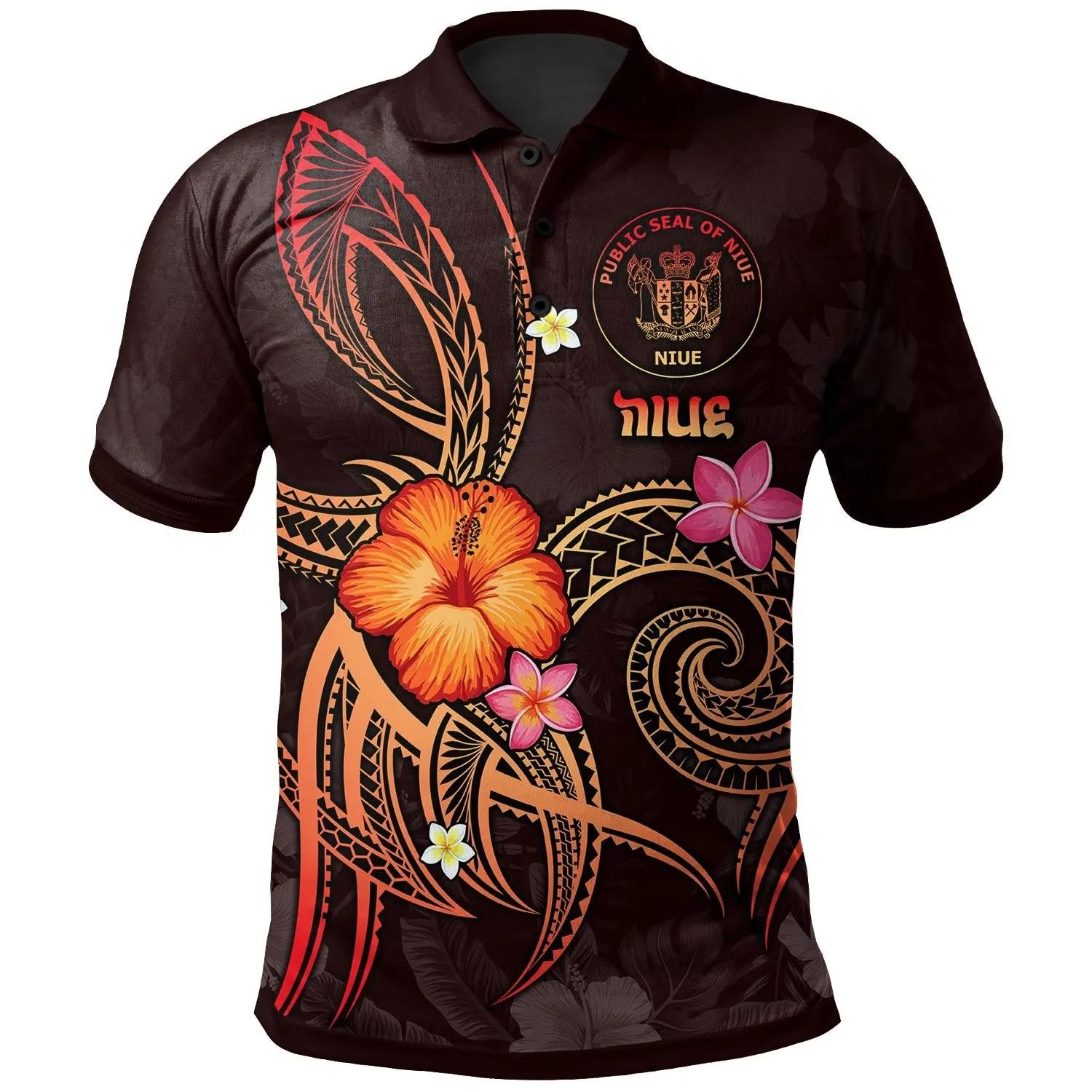 Niue Polynesian Polo Shirt - Legend of Niue (Red) - BN15 Niue Polynesian Polo Shirt - Legend of Niue (Red) - BN15
