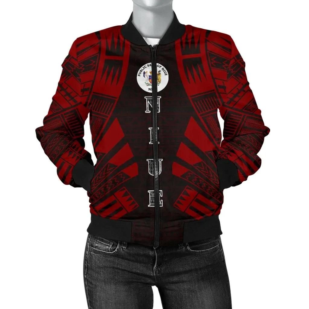 Niue Women Bomber Jacket - Polynesian Tattoo Red - BN0110 Bomber Jacket Niue Women Bomber Jacket - Polynesian Tattoo Red - BN0110 Bomber Jacket