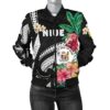 Niue Women's Bomber Jacket Coat Of Arms Polynesian With Hibiscus TH5 Bomber Jacket