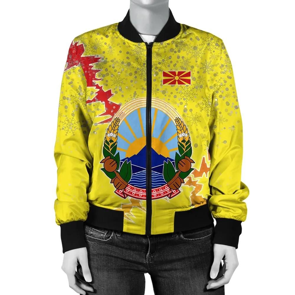 North Macedonia Christmas Coat Of Arms Women Bomber Jacket X Style J78 Bomber Jacket North Macedonia Christmas Coat Of Arms Women Bomber Jacket X Style J78 Bomber Jacket