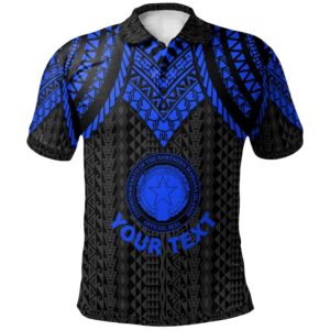 Northern Mariana Islands Custom Personalised Polo Shirt - Polynesian Armor Style Blue - BN39