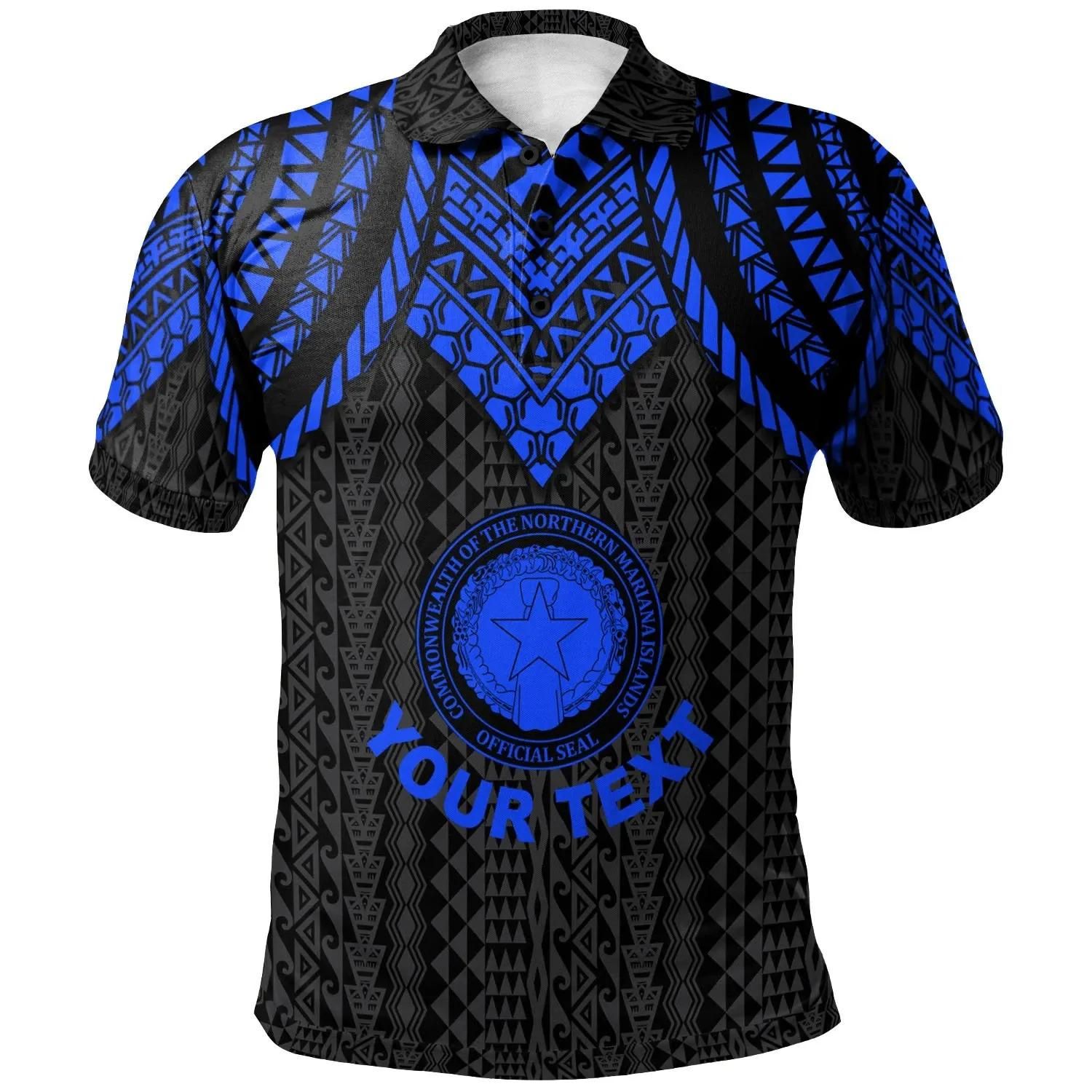 Northern Mariana Islands Custom Personalised Polo Shirt - Polynesian Armor Style Blue - BN39 Northern Mariana Islands Custom Personalised Polo Shirt - Polynesian Armor Style Blue - BN39