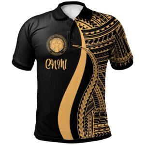Northern Mariana Islands Polo Shirt Gold - Polynesian Tentacle Tribal Pattern - BN11
