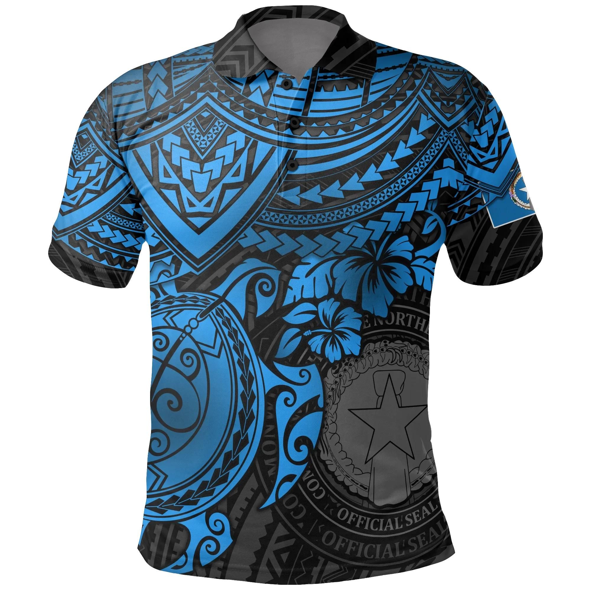 Northern Mariana Islands Polynesian Polo Shirt - Blue Turtle - BN1518 Northern Mariana Islands Polynesian Polo Shirt - Blue Turtle - BN1518
