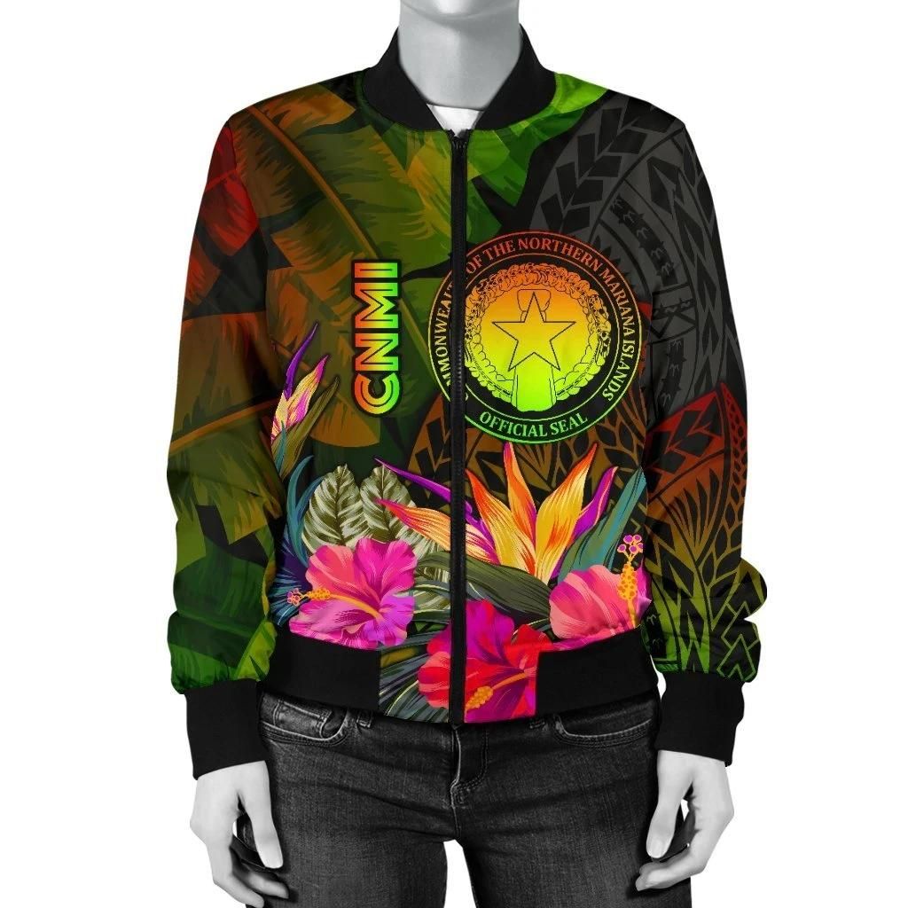 Northern-Mariana-Islands-Polynesian-Womens-Bomber-Jacket-Hibiscus-and-Banana-Leaves-BN15-Bomber-Jacket-2