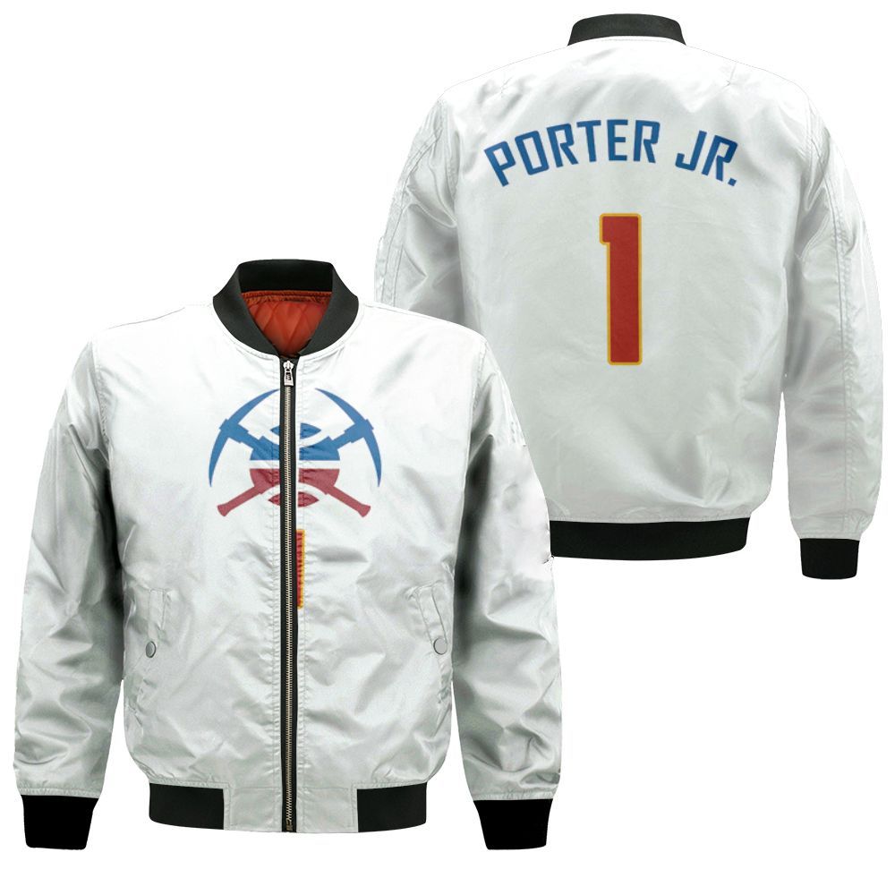 Nuggets Michael Porter Jr 1 2020-21 Earned Edition White Jersey Inspired Style Bomber Jacket Nuggets Michael Porter Jr 1 2020-21 Earned Edition White Jersey Inspired Style Bomber Jacket