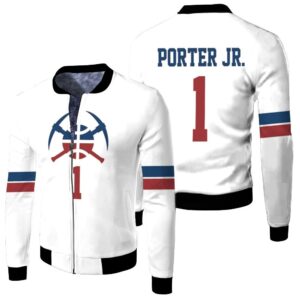 Nuggets Michael Porter Jr 2020-21 Earned Edition White Jersey Inspired Bomber Jacket