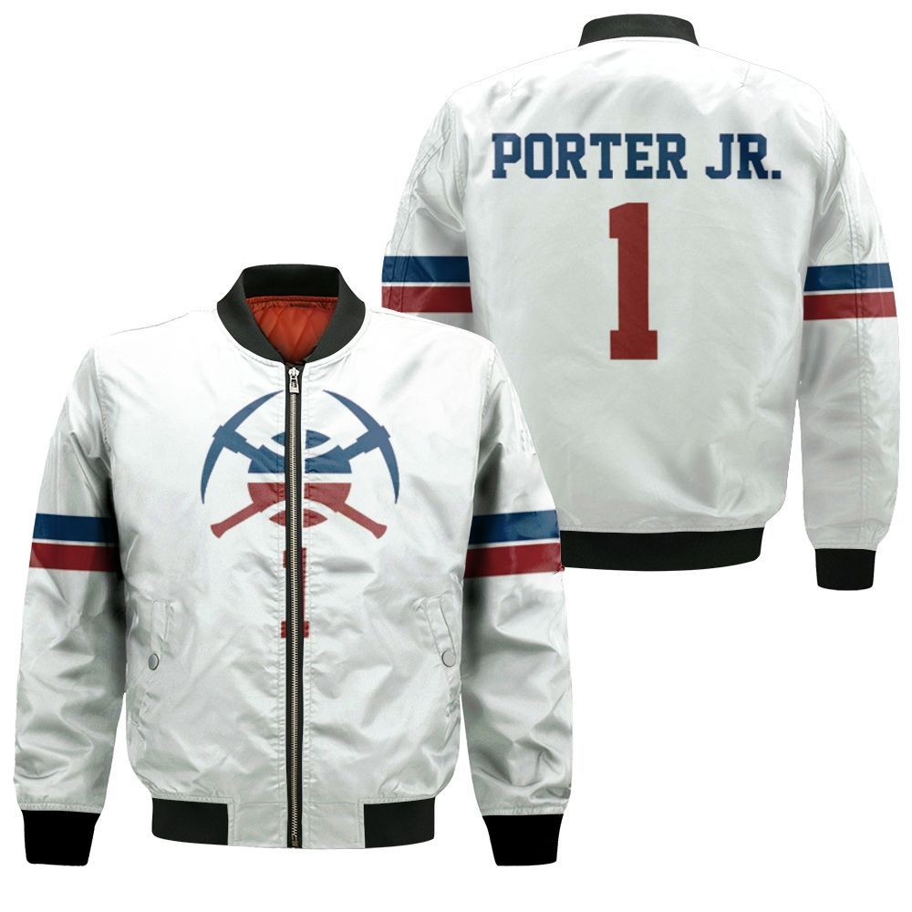 Nuggets Michael Porter Jr 2020-21 Earned Edition White Jersey Inspired Bomber Jacket Nuggets Michael Porter Jr 2020-21 Earned Edition White Jersey Inspired Bomber Jacket