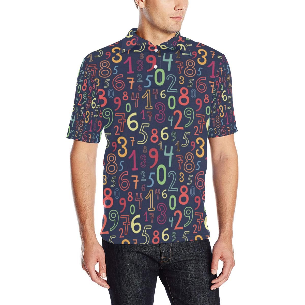 Number Pattern Print Design A01 Men Polo Shirt Number Pattern Print Design A01 Men Polo Shirt