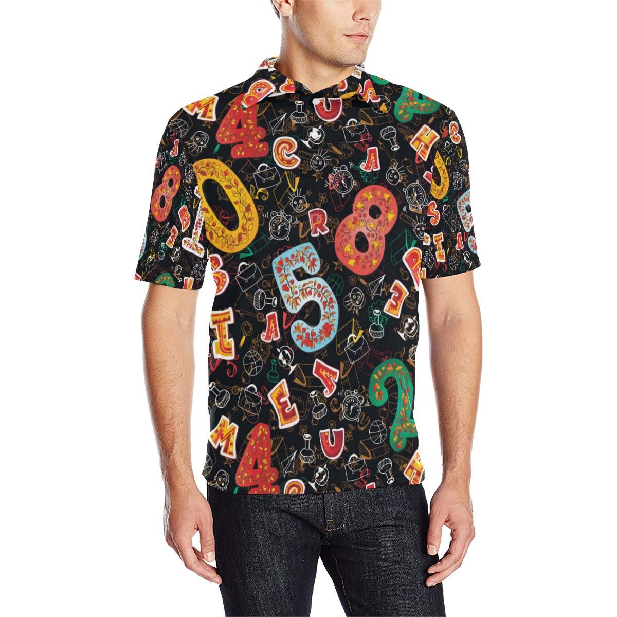 Number Pattern Print Design A03 Men Polo Shirt Number Pattern Print Design A03 Men Polo Shirt