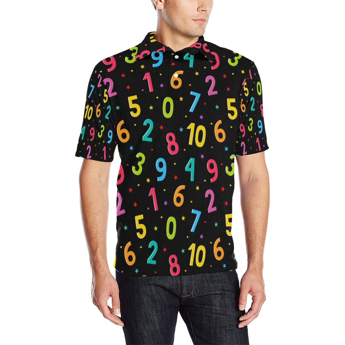 Number Pattern Print Design A04 Men Polo Shirt Number Pattern Print Design A04 Men Polo Shirt