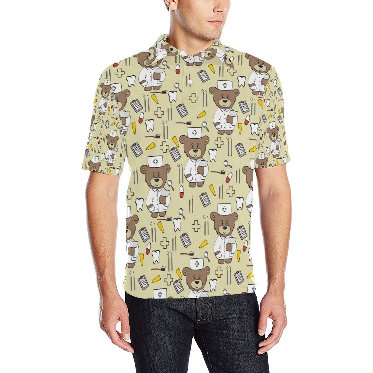 Nurse Bear Pattern Print Design A02 Men Polo Shirt Nurse Bear Pattern Print Design A02 Men Polo Shirt