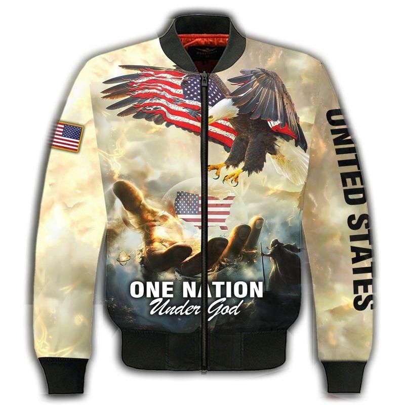ONE NATION UNDER GOD Bomber Jacket 3D Jesus American flag gift idea for Veteran Jacket Bomber Jacket ONE NATION UNDER GOD Bomber Jacket 3D Jesus American flag gift idea for Veteran Jacket Bomber Jacket