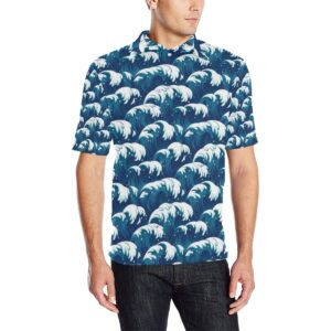 Ocean Wave Pattern Print Men Polo Shirt