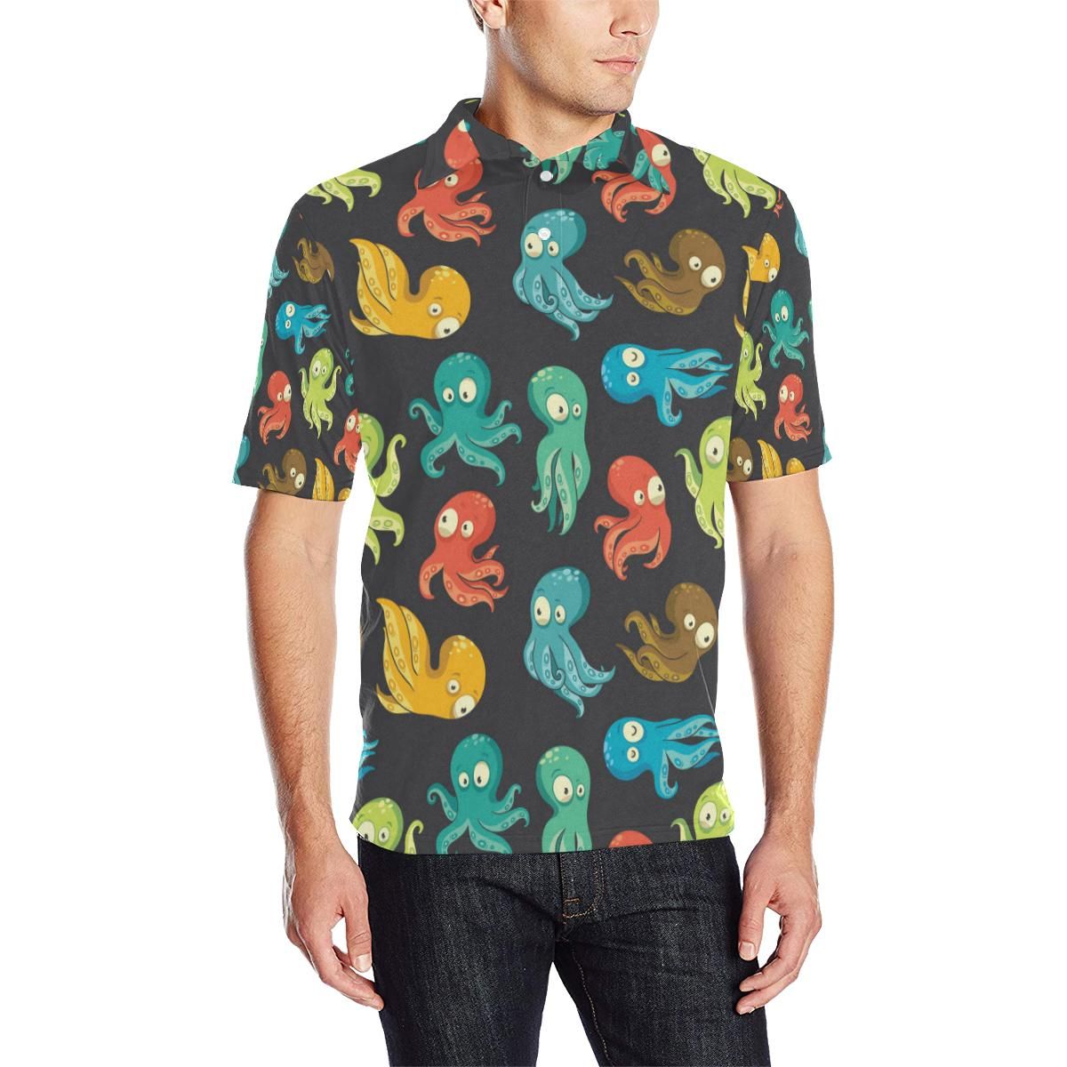 Octopus Pattern Print Design A01 Men Polo Shirt Octopus Pattern Print Design A01 Men Polo Shirt