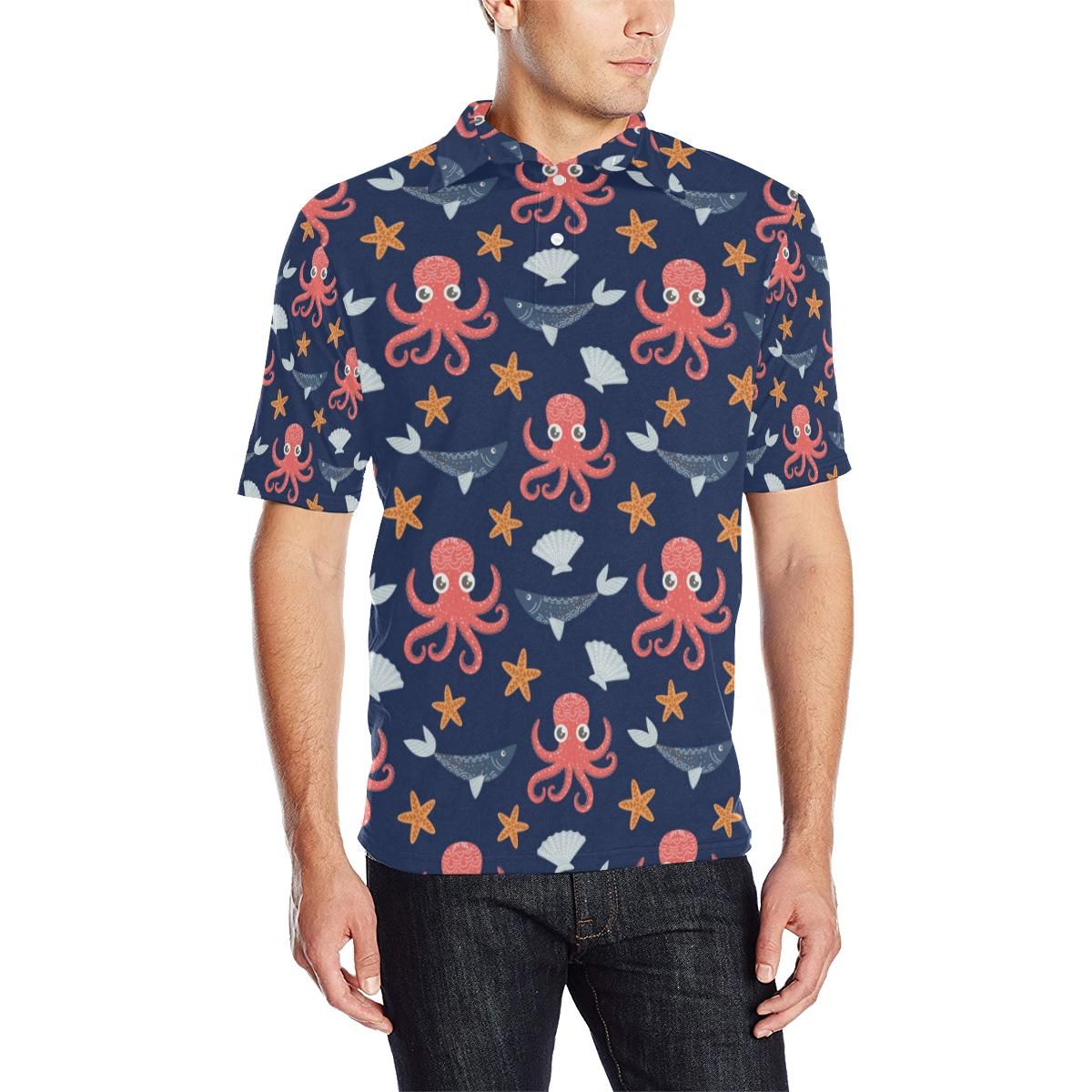 Octopus Pattern Print Design A04 Men Polo Shirt Octopus Pattern Print Design A04 Men Polo Shirt