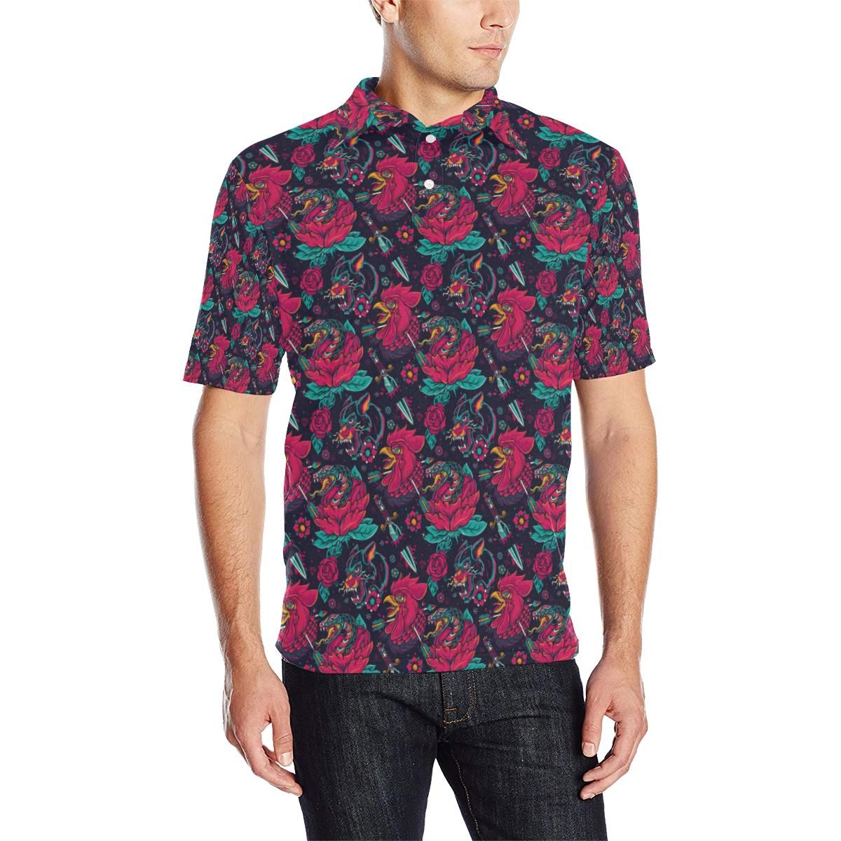Old School Tattoo Print Men Polo Shirt Old School Tattoo Print Men Polo Shirt