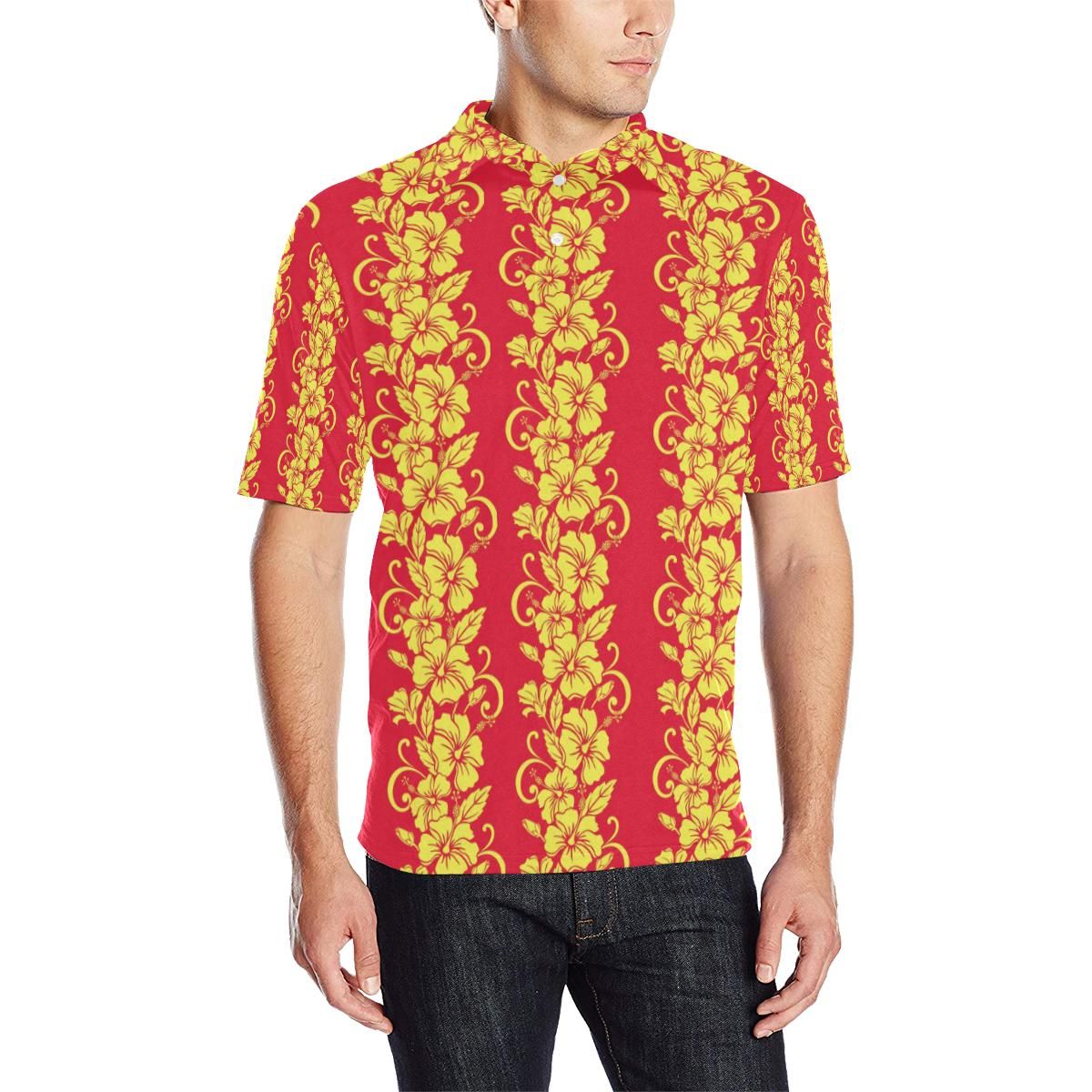 Orange Hibiscus Pattern Print Design Hb018 Men Polo Shirt Orange Hibiscus Pattern Print Design Hb018 Men Polo Shirt