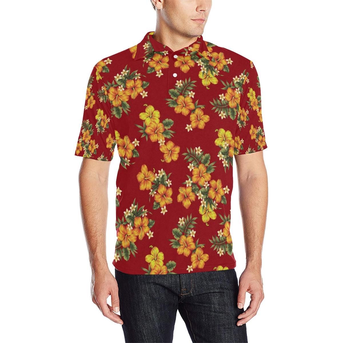 Orange Hibiscus Pattern Print Design Hb026 Men Polo Shirt Orange Hibiscus Pattern Print Design Hb026 Men Polo Shirt