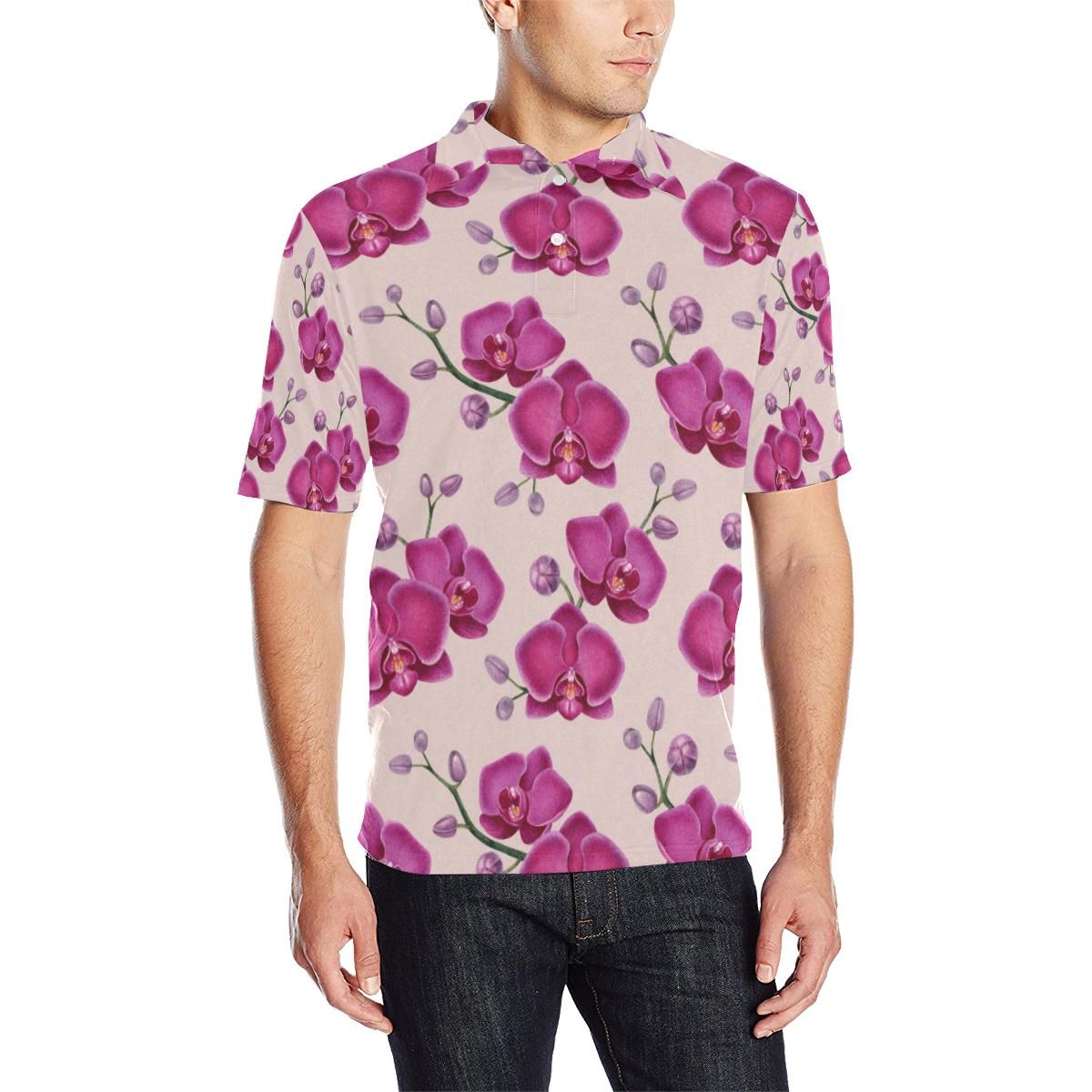 Orchid Pattern Print Design A02 Men Polo Shirt Orchid Pattern Print Design A02 Men Polo Shirt