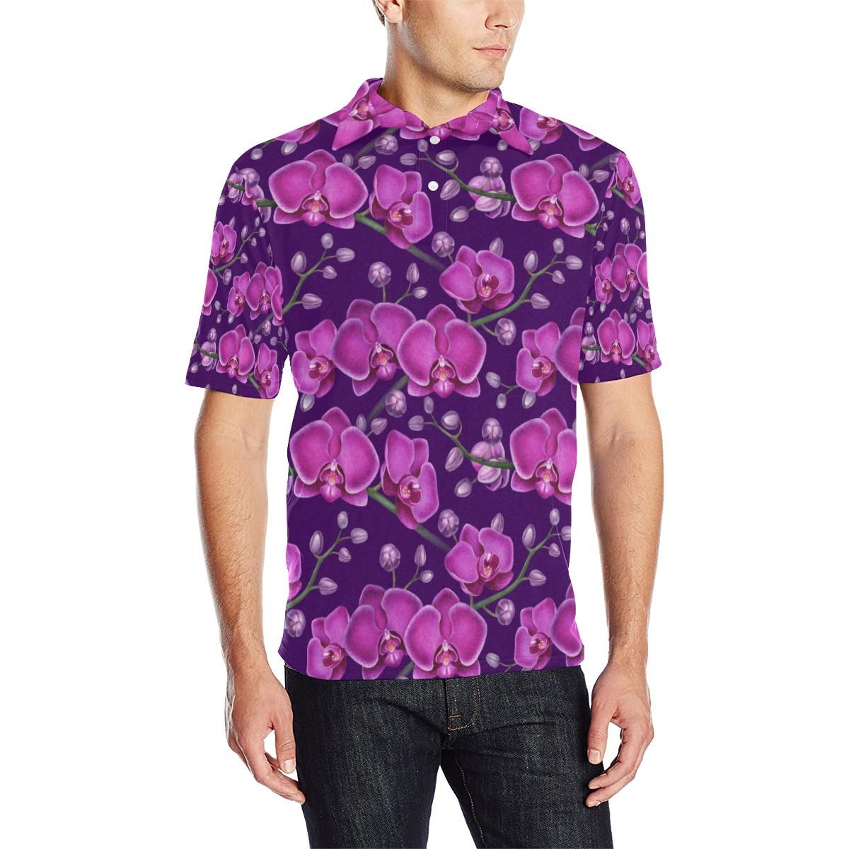 Orchid Pattern Print Design A03 Men Polo Shirt Orchid Pattern Print Design A03 Men Polo Shirt