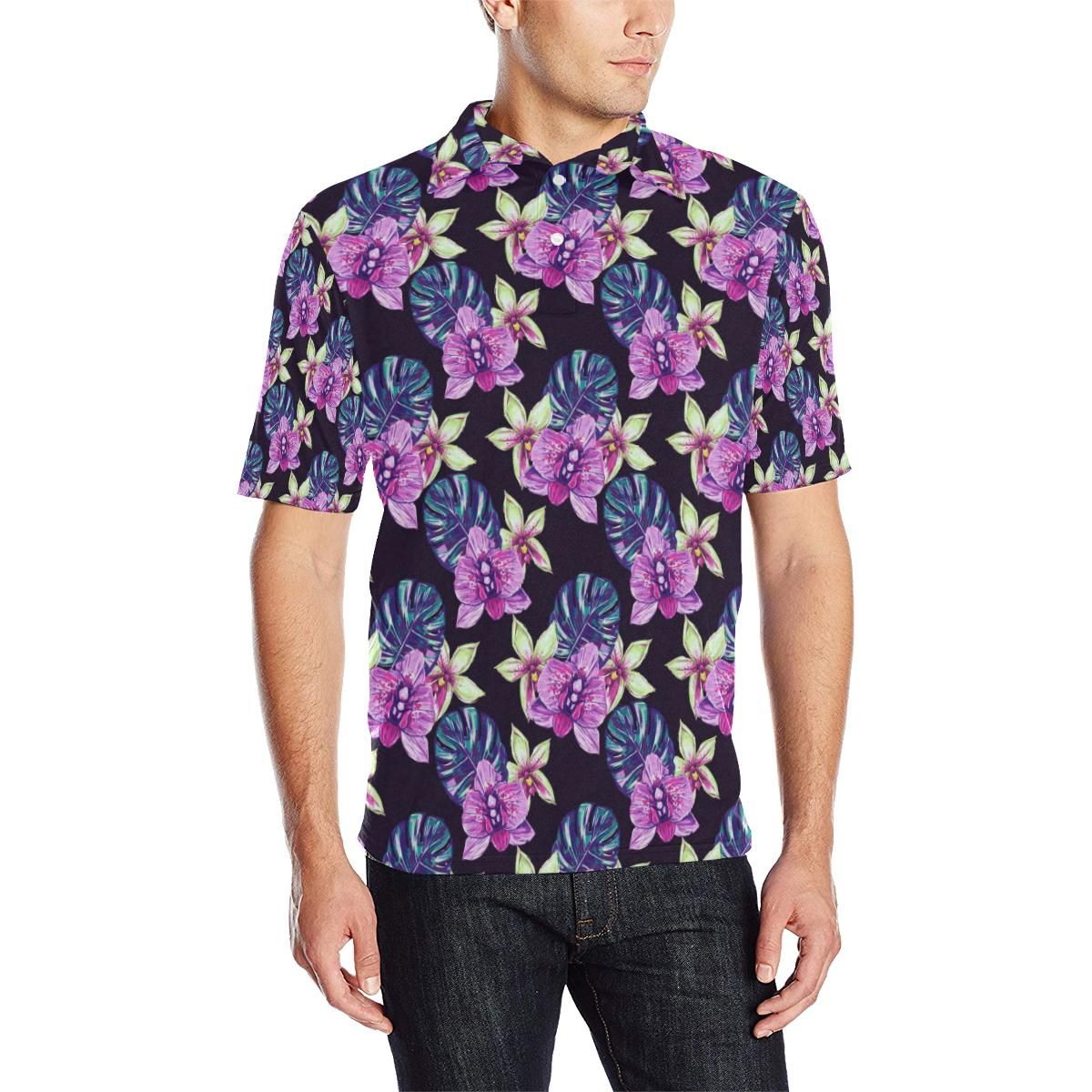 Orchid Pattern Print Design Or010 Men Polo Shirt Orchid Pattern Print Design Or010 Men Polo Shirt