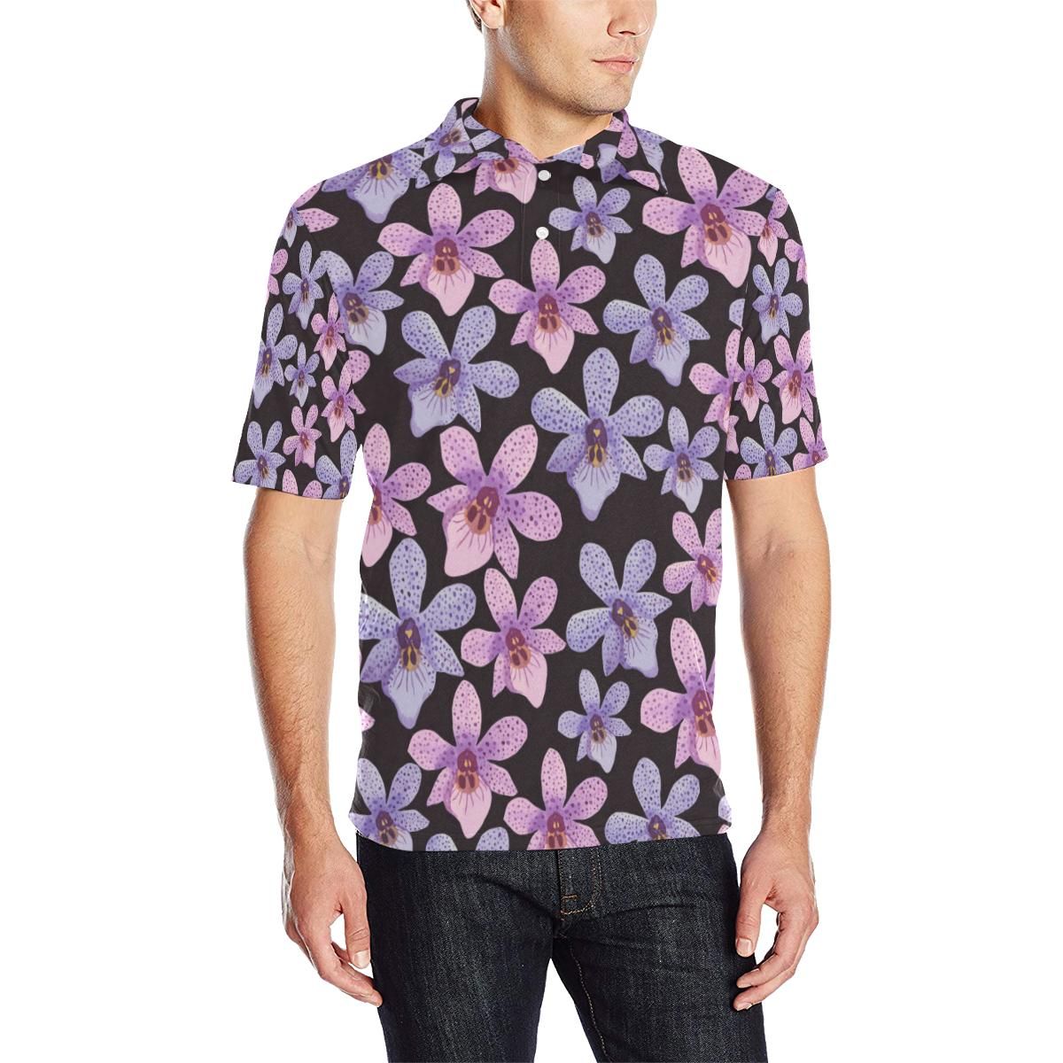 Orchid Pattern Print Design Or08 Men Polo Shirt Orchid Pattern Print Design Or08 Men Polo Shirt