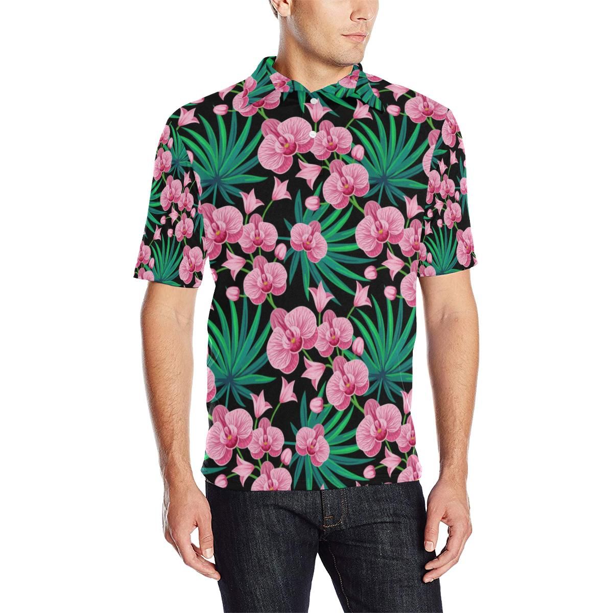 Orchid Pink Pattern Print Design Or06 Men Polo Shirt Orchid Pink Pattern Print Design Or06 Men Polo Shirt