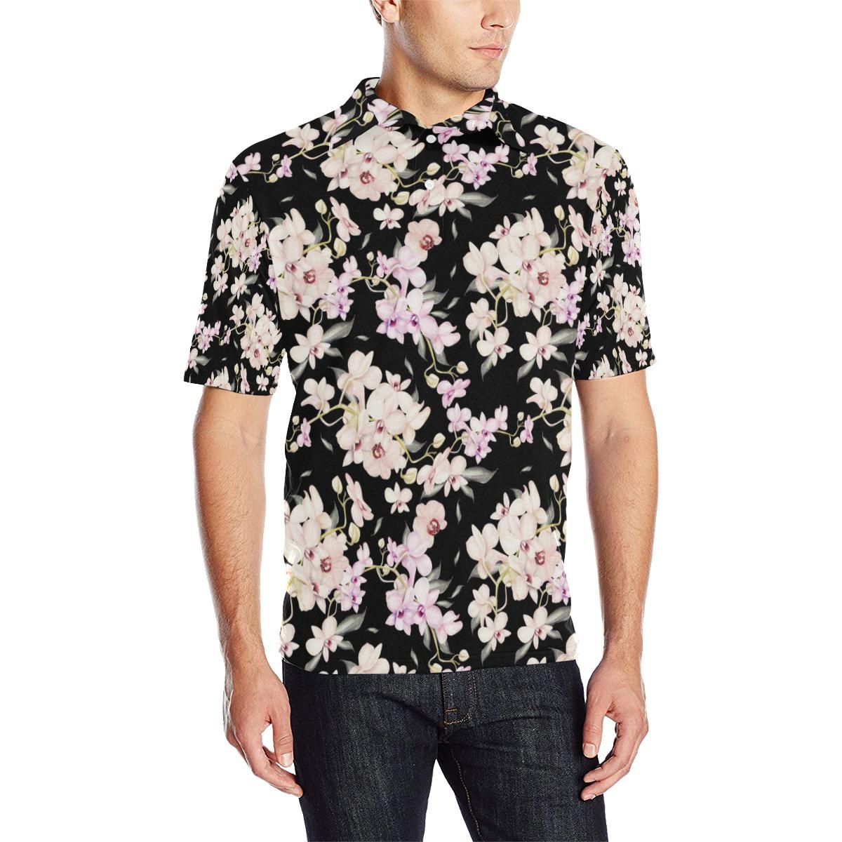 Orchid White Pattern Print Design Or03 Men Polo Shirt Orchid White Pattern Print Design Or03 Men Polo Shirt