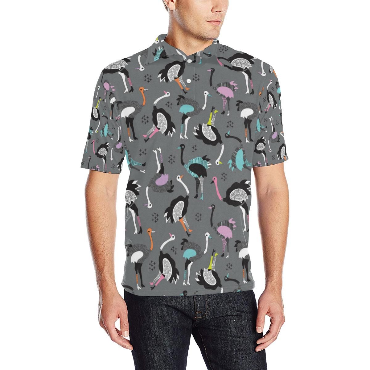 Ostrich Pattern Print Design 01 Men Polo Shirt Ostrich Pattern Print Design 01 Men Polo Shirt