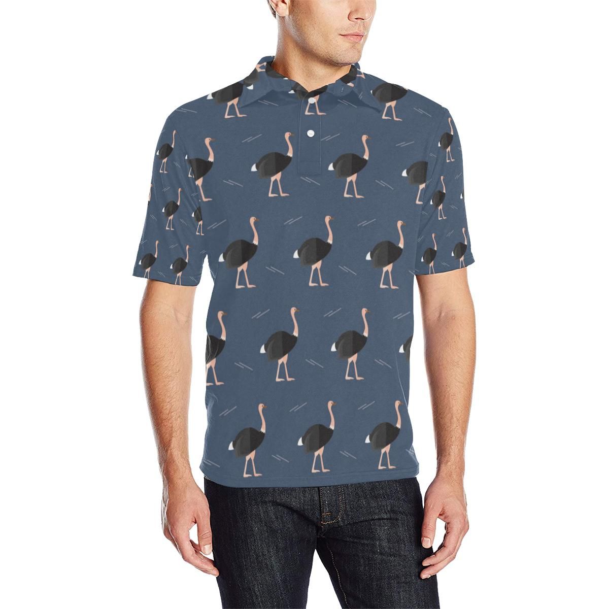 Ostrich Pattern Print Design 04 Men Polo Shirt Ostrich Pattern Print Design 04 Men Polo Shirt