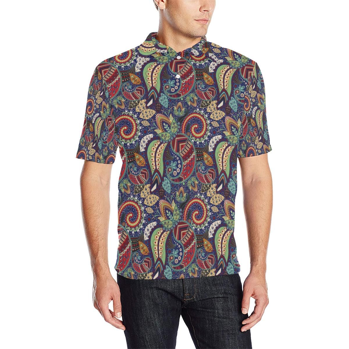 Paisley Boho Pattern Print Design A03 Men Polo Shirt Paisley Boho Pattern Print Design A03 Men Polo Shirt