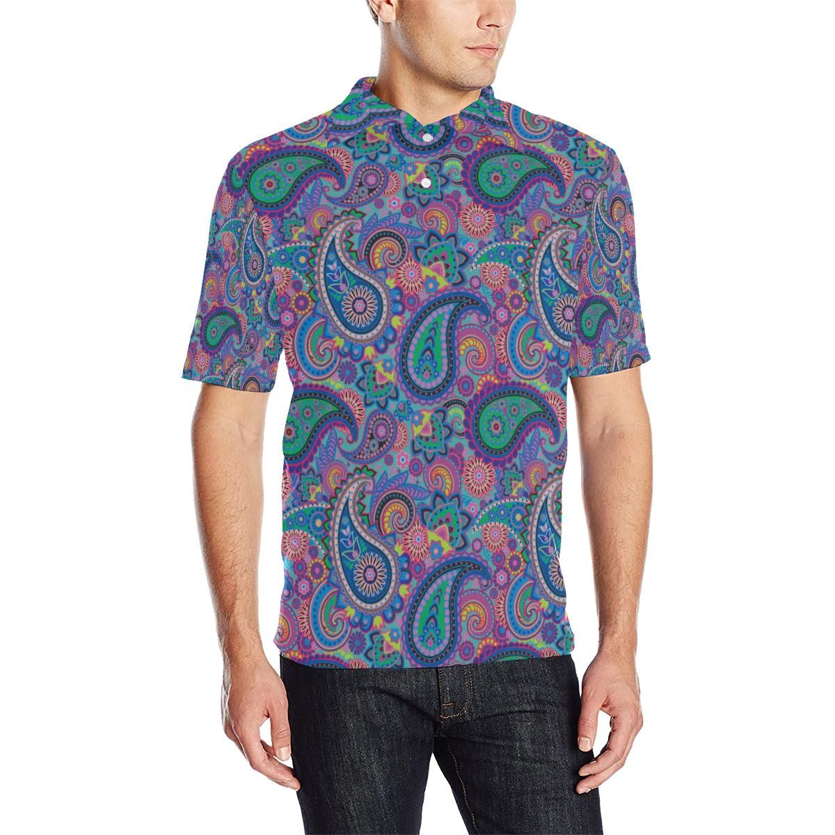 Paisley Colorful Pattern Print Design A02 Men Polo Shirt Paisley Colorful Pattern Print Design A02 Men Polo Shirt